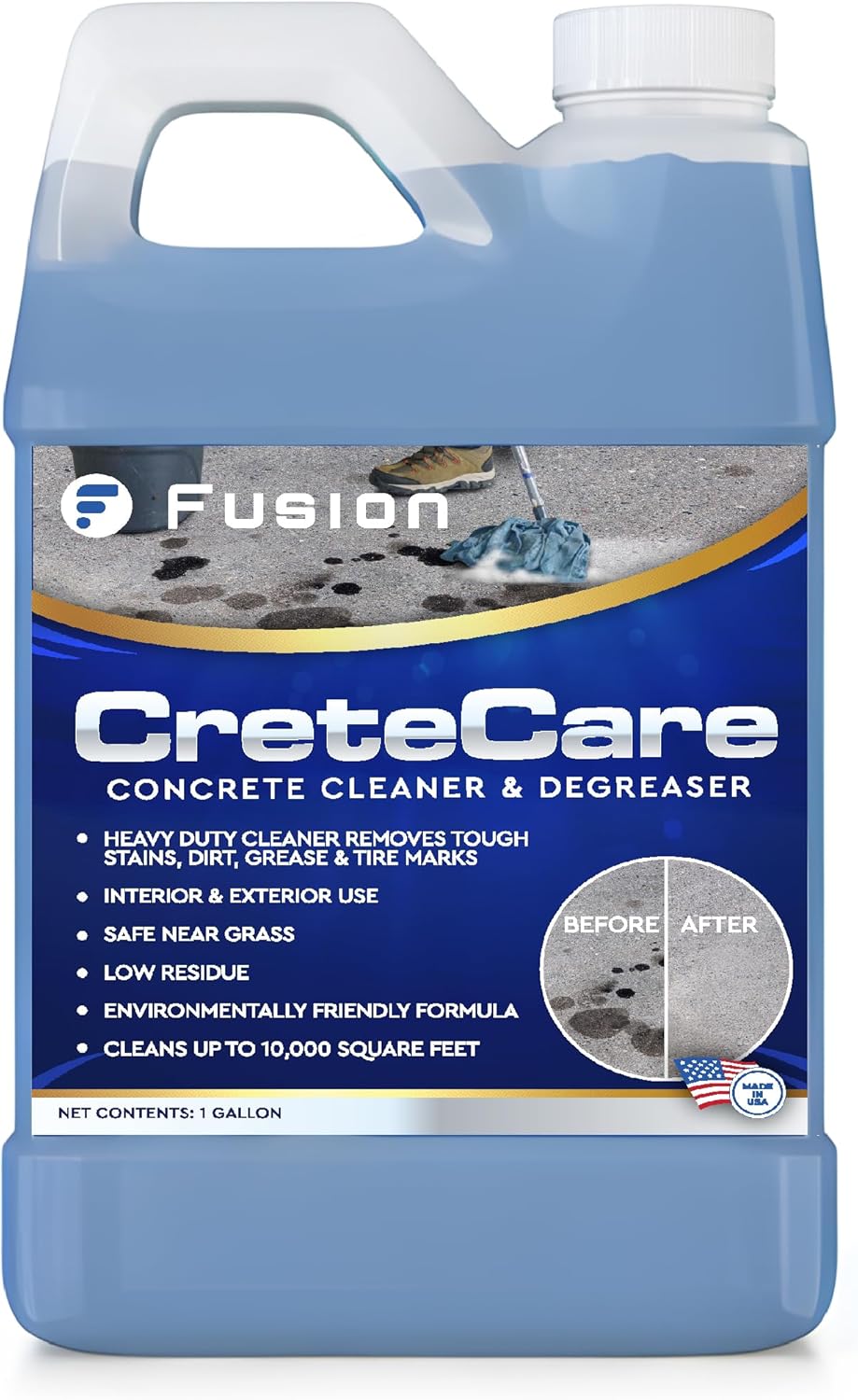 Fusion CreteCare: The Ultimate Concrete Cleaner and Driveway Oil Stain Remover for Garage Floors - Oil and Grease Remover, Super Clean Degreaser, and Outdoor Concrete Stain Solution (128 Fl Oz)