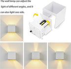 LANFU LED Aluminum Square Cube Waterproof White Wall Sconce Outdoor Light Exterior Wall Lighs fixtures Outside for House Patio 6W 100-277V 3000K Angle-Adjustment Warm Light 2LEDS White 6W