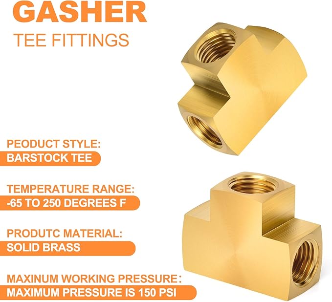 GASHER 1 Pcs Brass Barstock Tee, 1/2" x 1/2" x 1/2" NPT Female Pipe Fittings