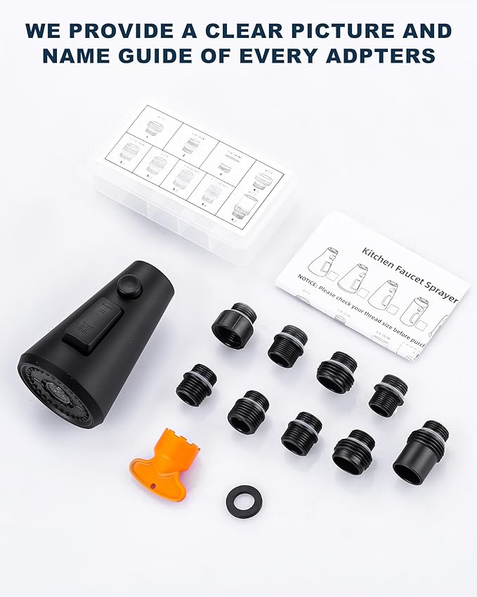 ALEASHA Pull Down Kitchen Faucet Head Replacement,3-Function Sink Spray Nozzle with 9 Adapters,Compatible with Moen,American Standard,Delta,Kohler Faucets,Matte Black