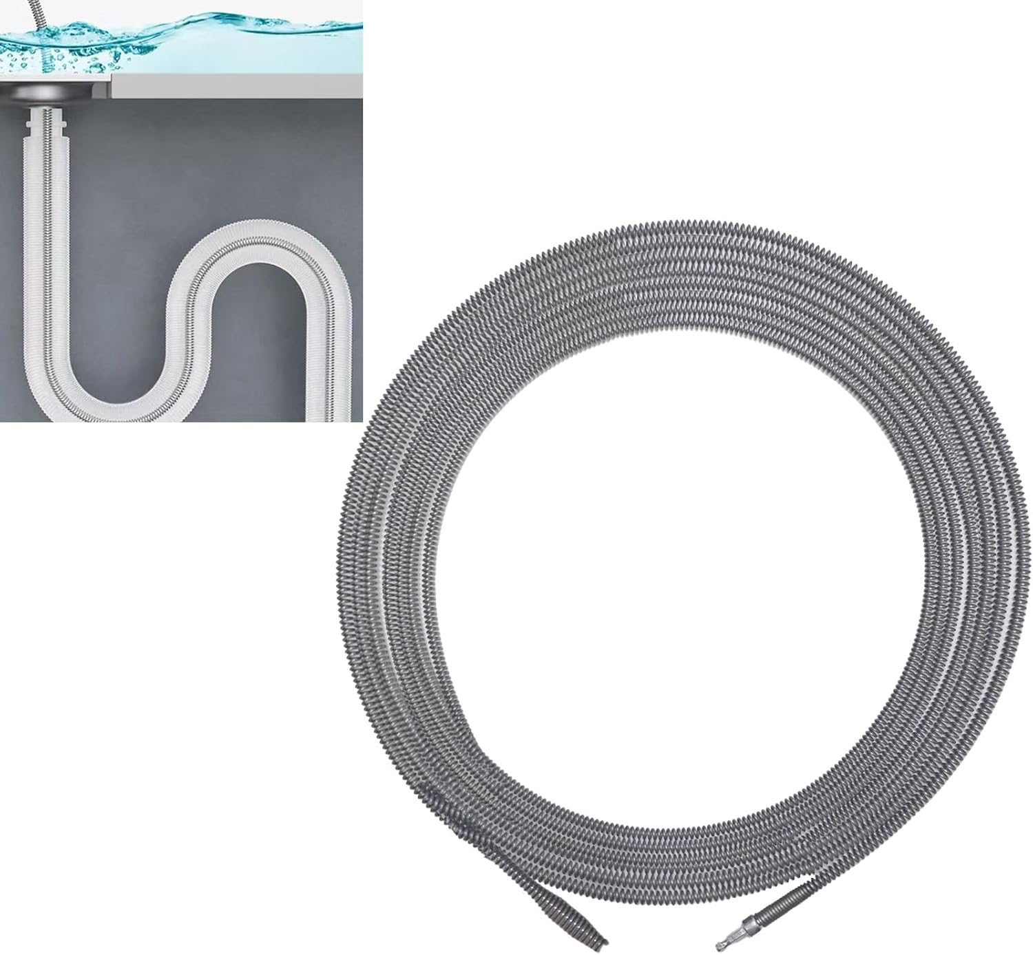 Drain Clog Remover, Spring Drain Snake with Electric Drill Connector, Metal Drain Hair Removal Tool for Sewer Kitchen Sink Bathroom Toilet Clogged Drain Auger Cleaner,1 Pcs 393.7 In 32.8 FT