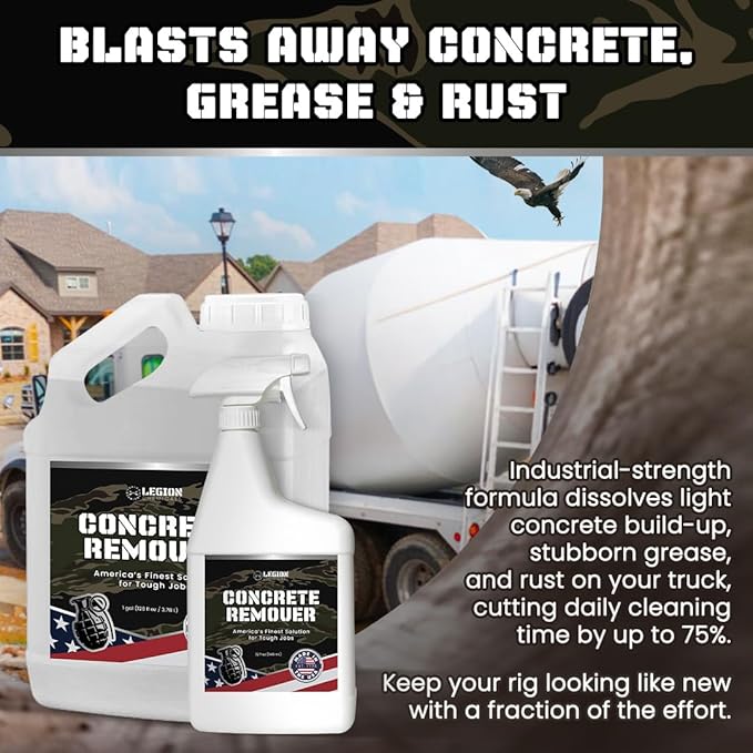 Heavy Concrete Remover Bundle – Non-Corrosive Acid Alternative Dissolves Hardened Concrete, Safe on Metal & Paint, 1 Quart Spray + 1 Gallon Refill