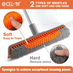 Eazer Floor Scrubber Brush, 2-in-1 Deck Scrubber Brush with Long Handle, Soft & Hard Bristle Brush for Cleaning Concrete, Squeegee Broom for Floor,Bathroom Garage,Kitchen,Wall,Tile and Swimming Pool