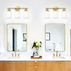 3-Light Bathroom Light Fixtures, Vanity Lights for Mirror with Textured Milky White Glass Shade, Modern Kitchen Light Fixtures Wall Sconce Light - E26 Base - Brushed Gold