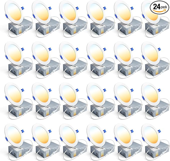 Ensenior 24 Pack 4 Inch LED Recessed Ceiling Light, Dimmable, 2700K-5000K 5CCT, 750LM 9W 120V, High Brightness Canless Wafer Downlight - ETL&FCC&IC