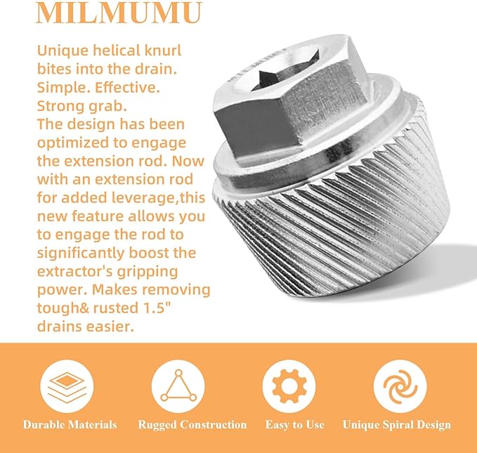1.5" Tub Drain Extractor Removes Old Broken Stubborn and Rusted Drains with Ease Strong Grab Plumbing（ M05255 1.5" ） - 1PACK