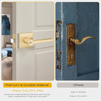 5 Pack Gold Door Handle - Keyed Different, Entry Door Lock with Keys for Living Room or Bedroom, Satin Brass Interior Door Knob with Keys