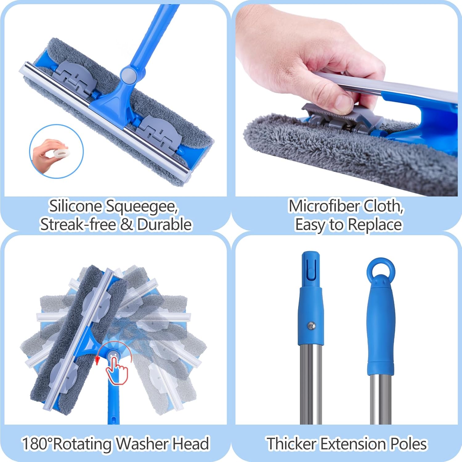 15 Feet High Reach Window Squeegee with Extension Pole(10Ft), 2-in-1 Window Cleaner Tool, Window Washing Kit, Long Window Cleaning Equipment for High Indoor Outdoor Windows Car RV Windshield