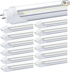 T8 LED Bulbs 4 Foot, 12-Pack 4FT LED Tube Light, 24W 3200LM, 5000K Daylight White, T8 Fluorescent Tube Replacement, Dual-Row Chips, Super Bright, Ballast Bypass, Dual-End Powered, Type B