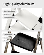 Taranta 3 Step Ladder, Lightweight Aluminum Step Stool with Convenient Handgrip, Folding Ladder with Anti-Slip Pedals, 330lbs Capacity Stepladder for Home, Office, Kitchen - White