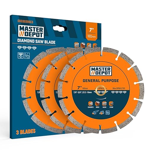 7 inch Diamond Saw Blade for Angle Grinder,Segmented General Purpose Blade Dry/Wet Cutting Blade for Concrete, Paver, Masonry, Terrazzo, Stone, Granite, Block, 7/8"-5/8” Arbor (3 Pack)