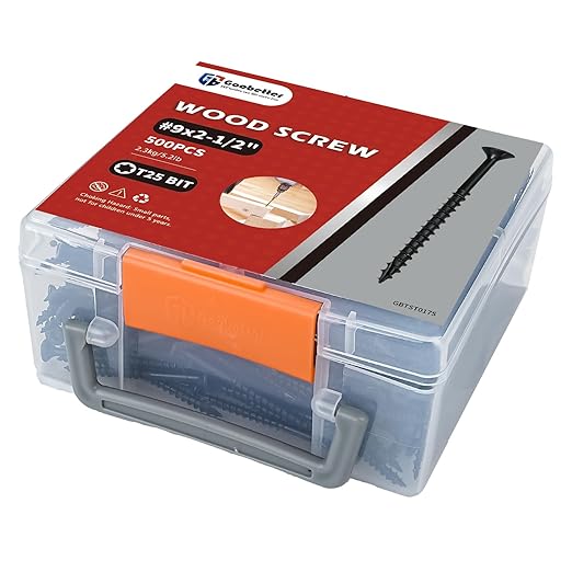 Deck Screws 2 1/2 inch, 500 Pcs Wood Screws #9 x 2-1/2", Rust Resistant, Construction Fence Exterior Screws, Torx Head Drive, 2 Pcs T25 Star Bits Included, Black