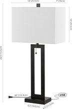 JONATHAN Y JYL1126C-SET2 Sabrina 28.5" Vintage Industrial Iron LED Table Lamp with Pull-Chain and USB Charging Port Mid-Century, Minimalist Bedside Desk Nightstand Lamp, Black (Set of 2)