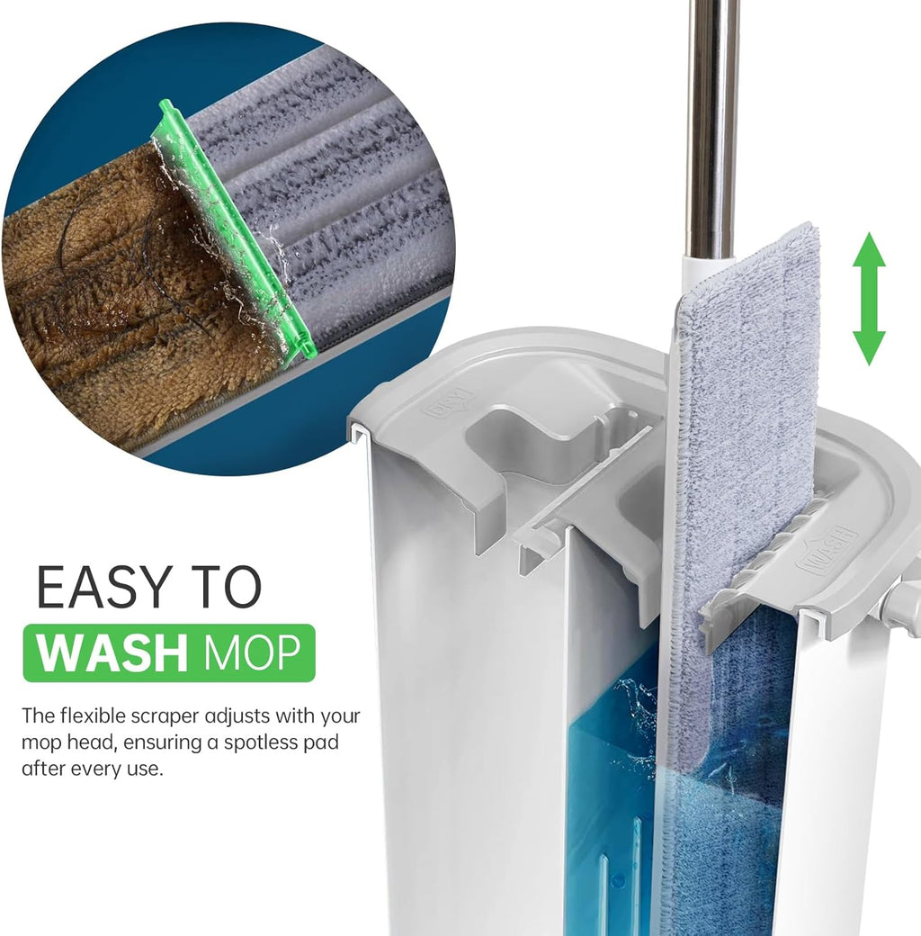 Plastic Mop and Bucket Set: Mop with Wringer for Vinyl Plank Floors Wall Mop Cleaner with Long Handle for Bathroom Walls for Women