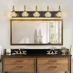 Modern Glass Crystal Vanity Light - Vintage Bathroom Lighting Fixtures Over Mirror, 5 Light Vanity Lights G9 Bulb (35.43 Inch, Black Gold)