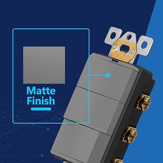 LIDER Minimalist Design Matte Finish Lighted Triple Switch, Combination Frameless Decorator Switch with Locator Light, Ground Terminal, Single Pole, 15A 120-277V, UL Listed, LCS3-1P-GY, Gray