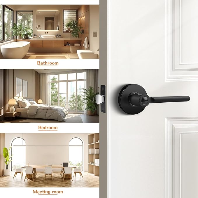 Probrico Privacy Door Handles for Bedroom and Bathroom Black Privacy Door Handle Lever, Keyless Interior Door Handles Bed Bath Door Lockset, 2 Pack