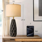 PORTRES 27.5" Ceramic Table Lamps for Bedroom Living Room Lamps Set of 2 Modern Bedside Nightstand Lamp Farmhouse Vintage Rustic Boho Retro Large Table Lamps Light Home Office Desk Deco Gifts, Black