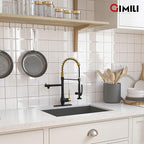 GIMILI Black and Gold Kitchen Faucet with Pull Down Sprayer Single Handle High Pressure Kitchen Sink Faucet Commercial Double-Headed Stainless Steel Kitchen Faucets