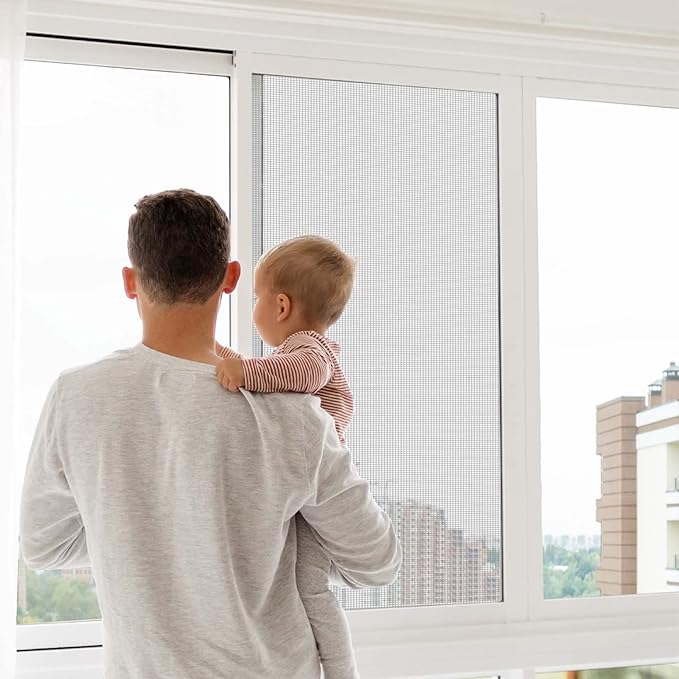 Window Screen Replacement Kit, 36"W × 90"L Durable Polyester Adjustable Screen Mesh with Retainer Spline (32ft) for DIY Project Window Screen Door Screen Replacement & Repair, Grey