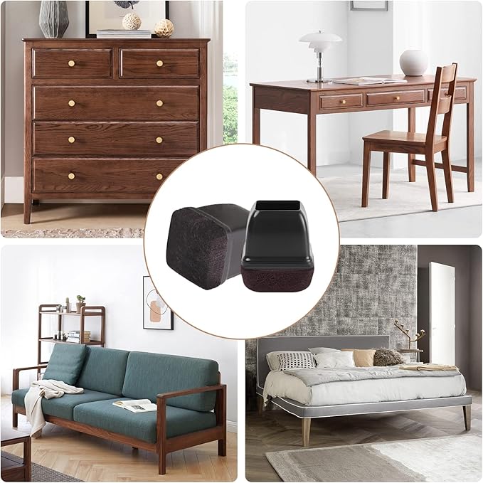 Ezprotekt 24 Pcs Extra Small Square Chair Leg Floor Protectors, Silicone Felt Furniture Pads, Dining Table Leg Caps Covers Protectors for Hardwood Floors No Scratches (S Fit: 0.55" - 0.75", Black)