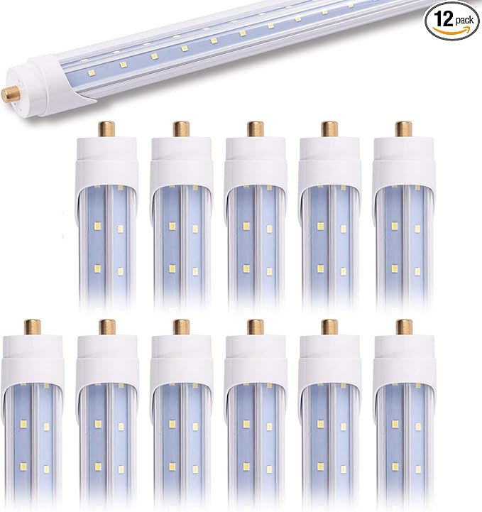 12-Pack 6FT 40W T8 LED Tube Light FA8 Single Pin Base Daylight White 6000k with Bright Dual-Row LED Chips 6 Foot LED Bulbs to Replace T8 T10 T12 Fluorescent Light, ETL Listed