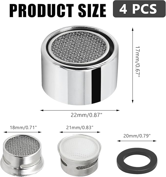 Litoexpe 55/64 Inch Faucet Aerator 4 PCS, Kitchen Sink Aerator Replacement Parts, Sink Faucet Female Thread Faucet Filter with Brass Shell and Gasket for Bathroom