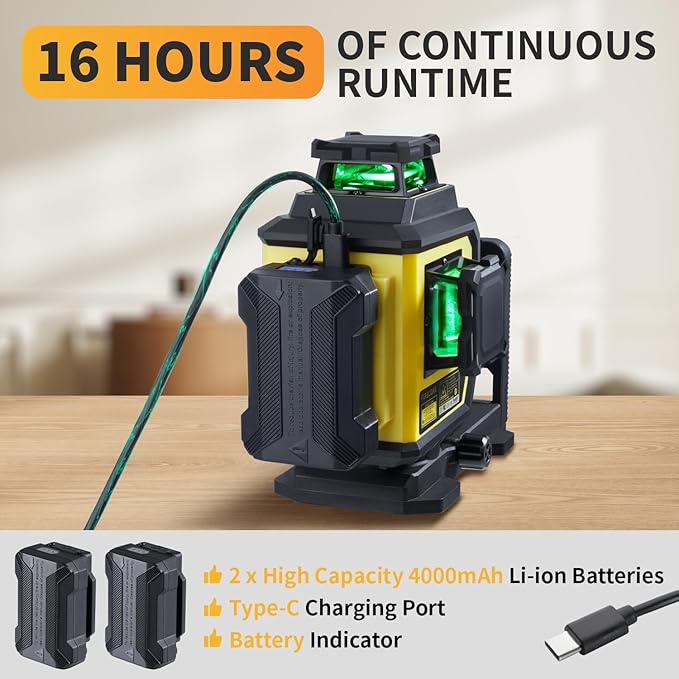 Firecore Laser Level 360 Self Leveling with 60" Tripod, 1/13" High Accuracy, Outdoor Pulse Mode to 197 Ft, Rechargeable Green Cross Line Lazer Leveler Tool for Construction, Home Renovation - F95T-XG