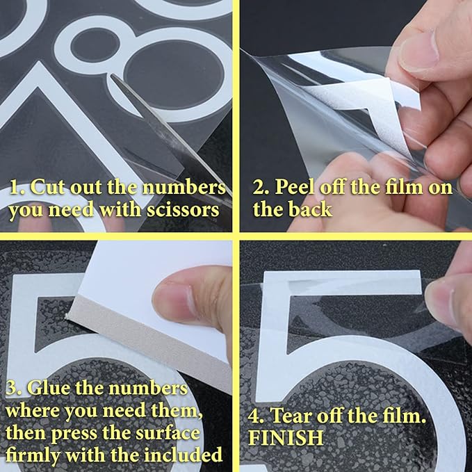 4 inch Reflective Mailbox Numbers Sticker (0-9, 5 Sets) Modern Number Vinyl Waterproof Number Self Adhesive Sticker for Signs, Door, Cars, Trucks, Home, Business, Address Number (4 inch)