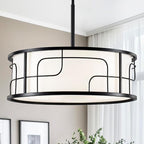 Drum Chandelier - Black and White Linear Design Adjustable Pendant Light for Dining Room, Kitchen Island, Living Room, Foyer (19.68", 5 Lights)