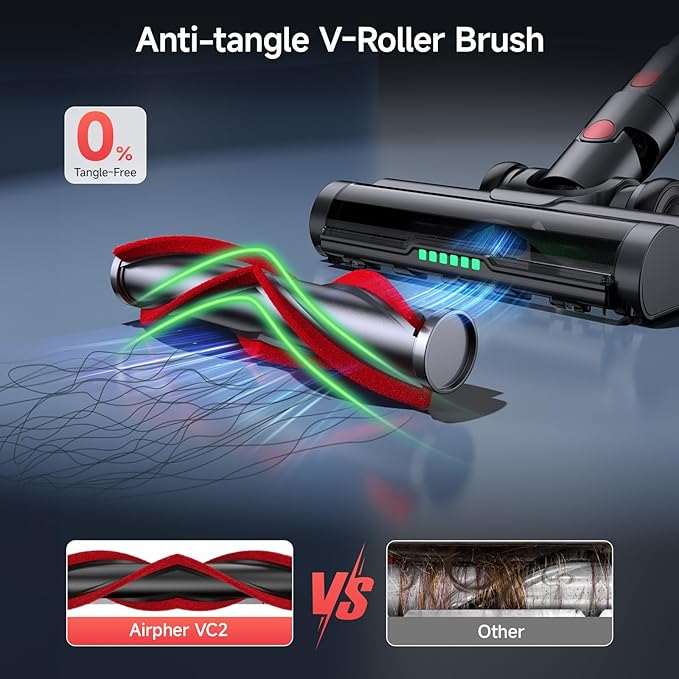 Cordless Vacuum Cleaner, 580W 60KPA Dual Motor Stick Vacuum for Home with 60mins Runtime, 6 LED Green Headlights, Self-Standing Design, V-Shaped Floor Brush for Carpet Tile Pet Hair Hardwood Floors