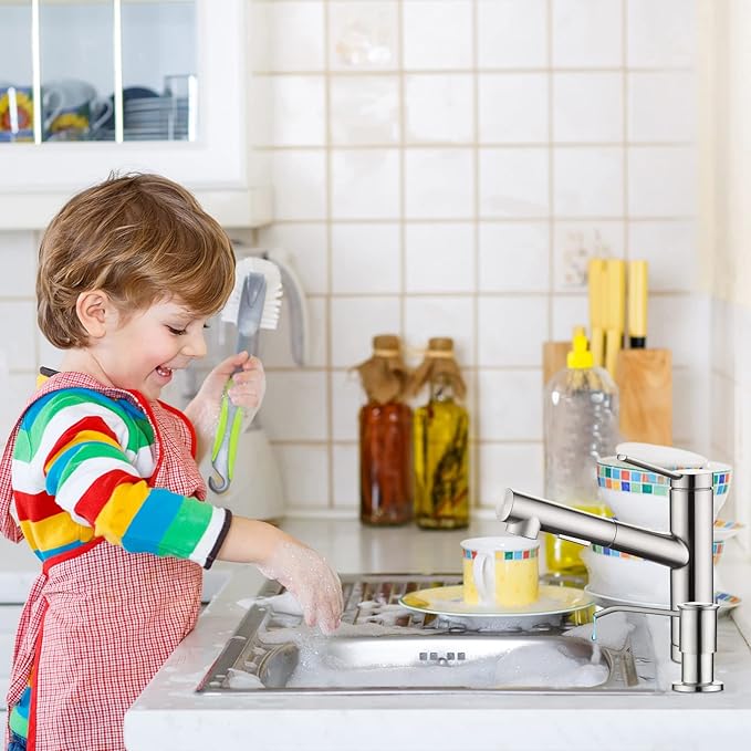 CREA Kitchen Sink Soap Dispenser Countertop for Kitchen Sink, Stainless Stee Built in Sink Soap Dispenser Brushed Nickel for Bathroom with 39" Tube Large Capacity 17 OZ Bottle