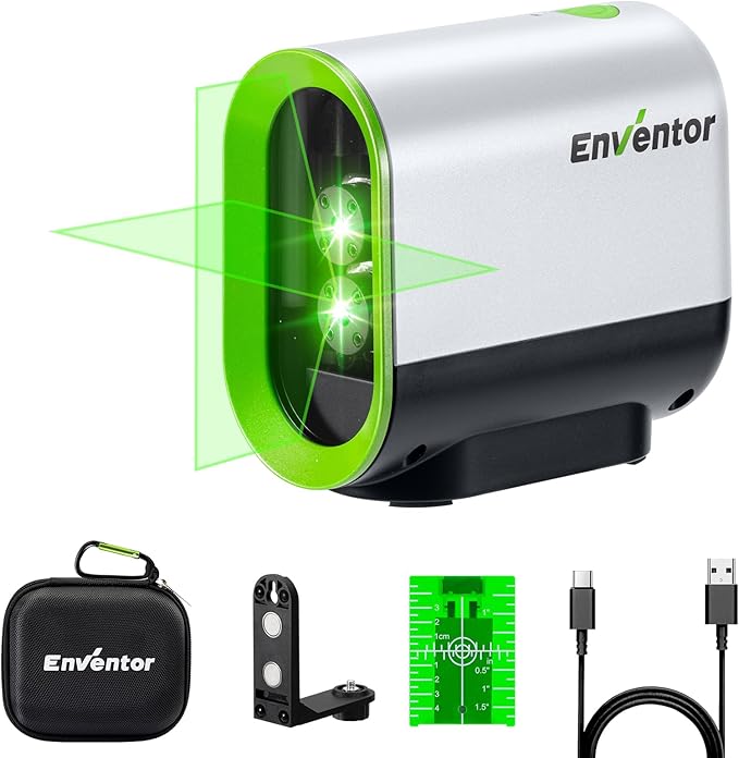 Enventor Green Laser Level, Self Leveling Laser Level for Picture Hanging and Home DIY, Horizontal and Vertical Cross-Line Laser, Rotatable 360° Magnetic Holder, Pulse Mode, USB Charging