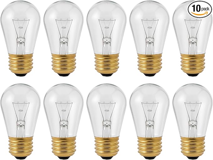 OHLECTRIC Clear White Night Light Bulbs (10-Pack) 11-Watt S14 Sign Bulb, Decorative Light Bulbs, E26 Medium Base, Colorful Bulbs, Dimmable, Sign Replacement Lamp for Indoor & Outdoor Use. Avg Hrs 5000