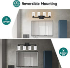 4-Light Bathroom Light Fixtures Over Mirror,Black Led Vanity Lighting Fixtures with 5CCT Dimmable LEDs,Clear Glass Shades &Wall Sconces Lighting Design for Bedroom,Livingroom