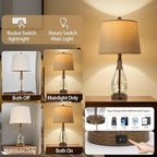 OYEARS 23" USB A+C Table Lamp Set of 2 Modern Bedside Lamps Retro Farmhouse Rattan Glass Nightstand Nightlight Lamps for Bedroom Living Room Dorm,Two Light Points