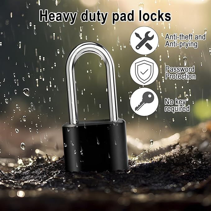 2pcs Combination Lock, 4-Digit Heavy Duty Combo Lock, Combination Padlock Outdoor Waterproof Gate Locks for Outdoor Fence, Locker, Sheds, Gym, Gate Hasps (2pcs, Long Shackle)