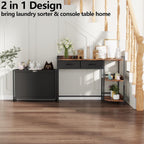 L Shaped Laundry Hamper Laundry Basket with 3 Section Pull-Out Rolling Bags & 3-Tier Storage Shelf, Laundry Sorter for Organization and Storage with 2 Drawers for Laundry Room