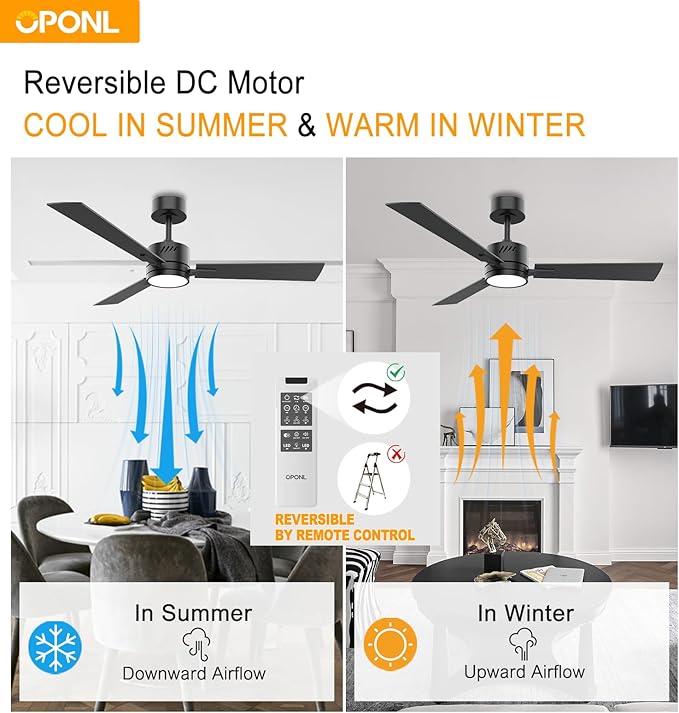 42" Black Ceiling Fan with Light, Remote Control, Downrod Mount, Noiseless, Reversible, 6CCT, Dimmable, 6 Speeds, Timeable, Ceiling Fan with Remote Control for Bedroom, indoor/outdoor