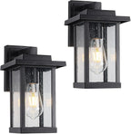 Black Exterior Light Fixtures 2 Pack, Farmhouse Outdoor Wall Sconce, Modern Front Porch Light with Seeded Glass for House Patio Garage Entrace