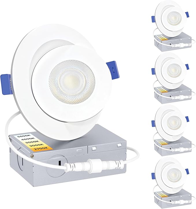 Ensenior 4 Pack 4 inch Gimbal Led Recessed Light with Junction Box, 90° Adjustable Directional Eyeball Lighting, Dimmable, 2700K/3000K/3500K/4000K/5000K, 900LM, 9W=100W-FCC Certified