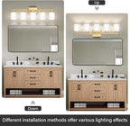 Gold Bathroom Light Fixtures, 5-Light Modern Vanity Light Over Mirror, Wall Sconces with Milky White Frosted Glass Shades, E26 Socket (Bulbs Not Included)