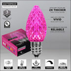Wintergreen Lighting OptiCore C7 LED Christmas Light Bulbs - 25 Pack Heavy Duty Premium Outdoor Christmas Lights, E12 Base (Pink Faceted)