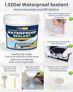 Transparent Waterproof Coating, TUFINEIN 1.32 Gallon Invisible Waterproof Agent Indoor & Outdoor Sealant Water-Based Clear Sealant Roofs, Walls, Garden, Terraces