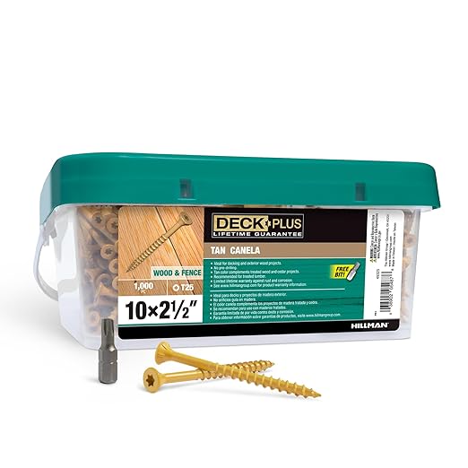 Deck Plus 2-1/2 Inch Epoxy Coated Exterior Wood and Fence Screws #10 x 2-1/2" Torx/Star Drive Included Coarse Thread, Outdoor Rust Resistant Decking Screw, Tan, Keg, 1000 Pieces | 49325