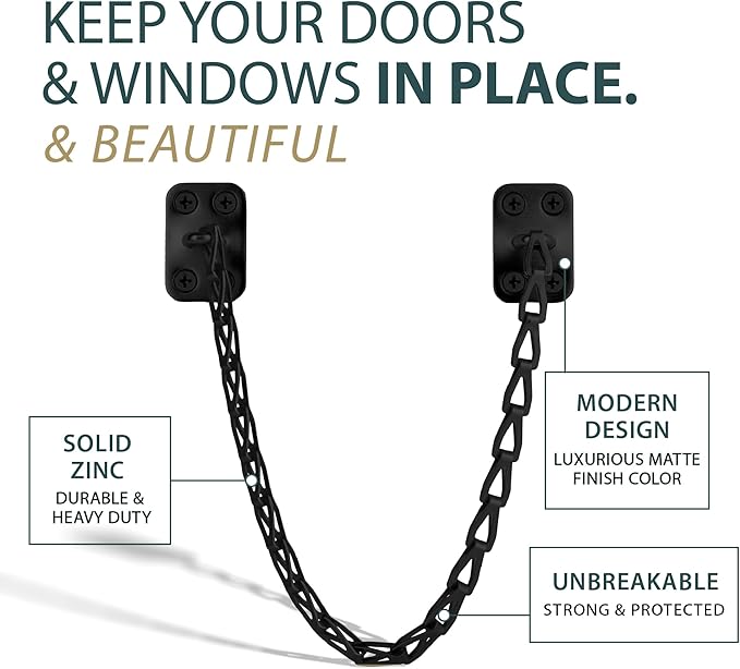 MEGA HANDLES Transom Door Chain 12-Inch, Door Chain Stopper for Transom Windows, Cabinet Door Restraint, Chain Lid Support, Durable Transom Window Hardware for Enhanced Safety - Matte Black