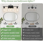 4-Light Bathroom Light Fixtures, Matte Black Vanity Light with Crystal Glass Shades for Mirror, Living Room, Bedroom, or Porch