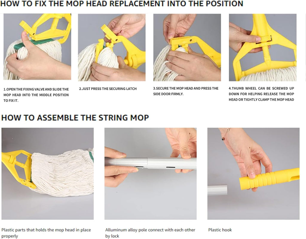 Loop-End String Mop, Heavy Duty Commercial Industrial Mop with Extra Mop Head Replacement, 59 inch Aluminium Alloy Pole.