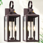 Oil Rubbed Bronze Dusk to Dawn Outdoor Wall Lighting, 19" Large Outside Modern Wall Sconce Lantern, Industrial Porch Light Wall Mount, Waterproof Farmhouse Exterior Lamp 2-Light Brown, 2 Pack