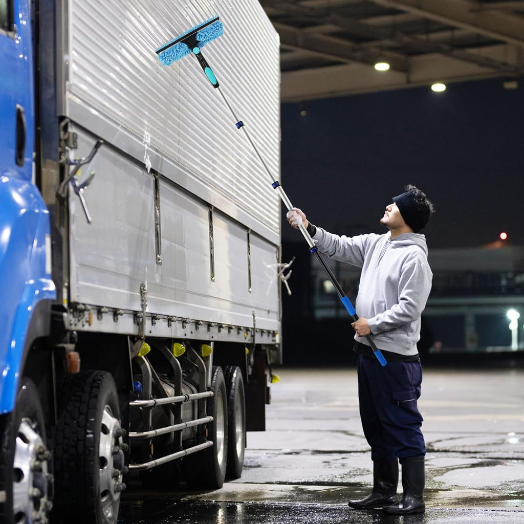 23FT High Reach Window Squeegee with Extension Pole, 2 in 1 Shower Squeegee for Glass Doors with 5-Stage 4-16.5 ft Telescoping Pole, Window Cleaner Tool for Shower Glass Home Car